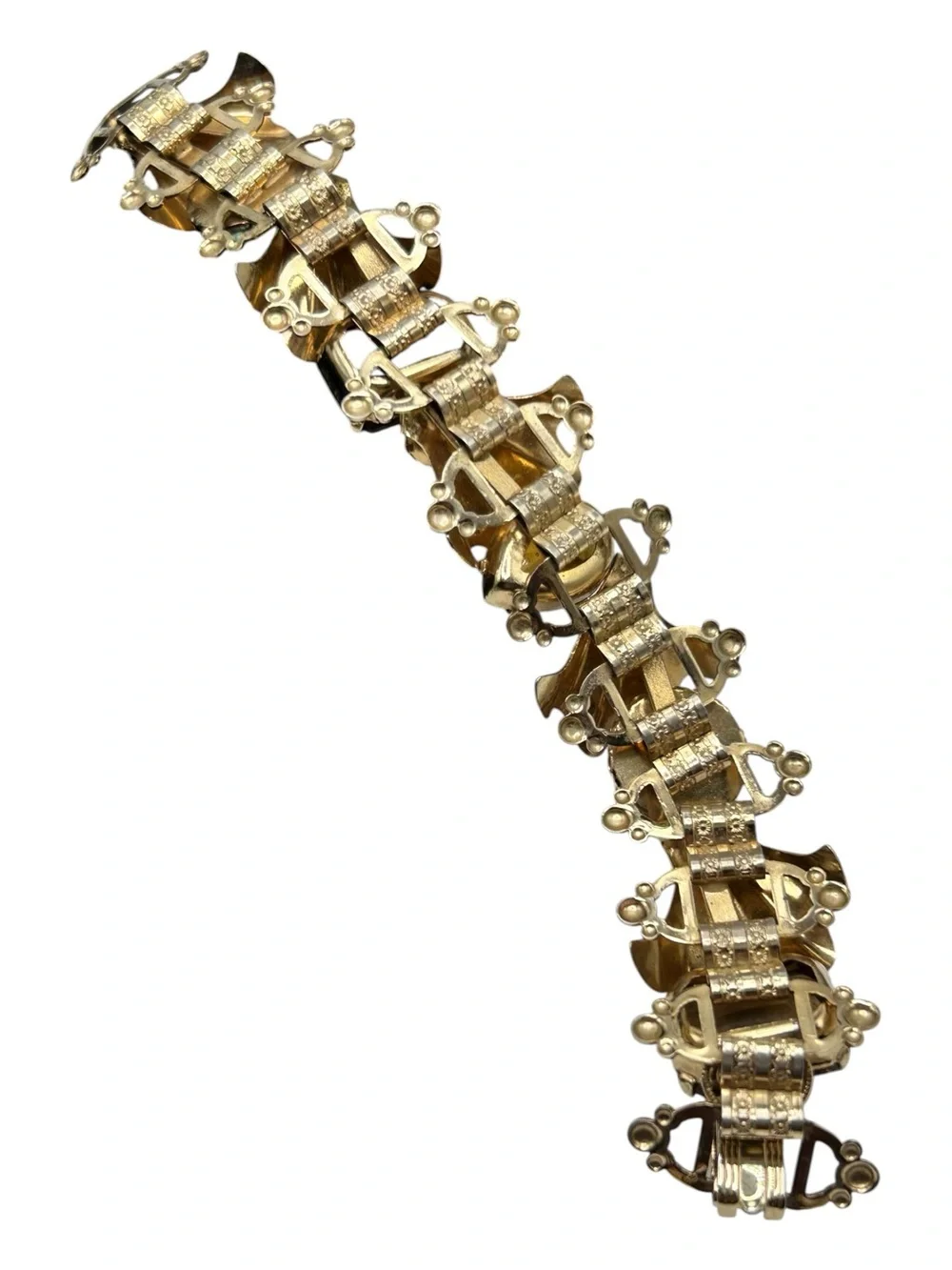 Massive  Vintage Topaz Glass Faux Pearl Book Chain Bracelet
